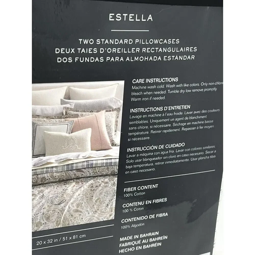 Ralph Lauren Estella Trellis Standard Pillowcases Pair NIP 20” X 32” Cream Multi